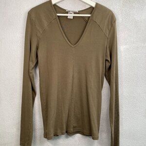 Prairie Underground Olive Green V-Nk L/SLV Tee, Size XL, 100% Organic Cotton